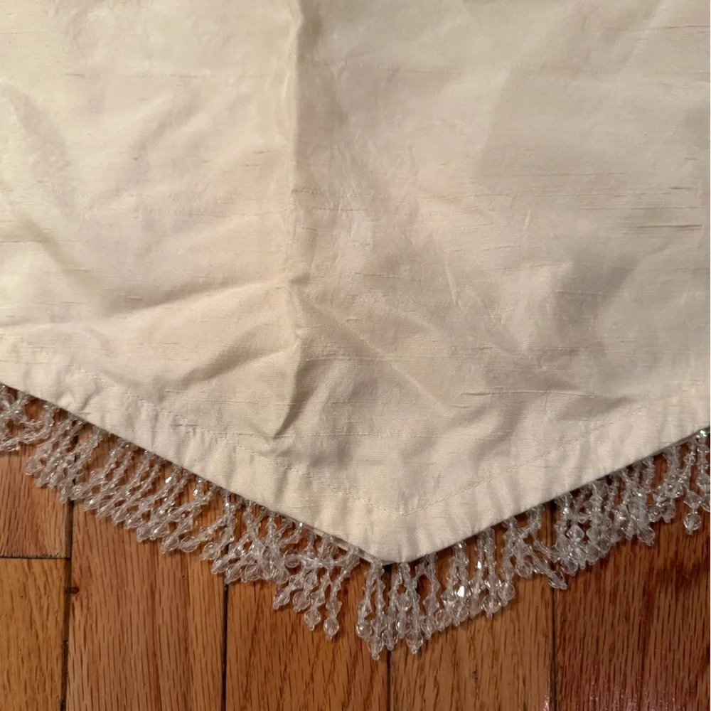 Set of 2! Crystal Beaded vintage silk blend valance cream coquette curtains